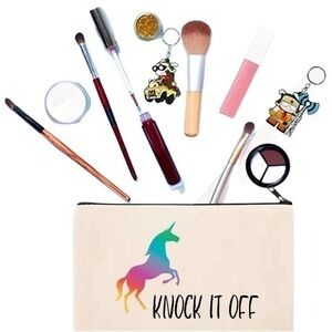 Rainbow Unicorn Canvas Zip Top Cosmetics Makeup Accessories Bag New